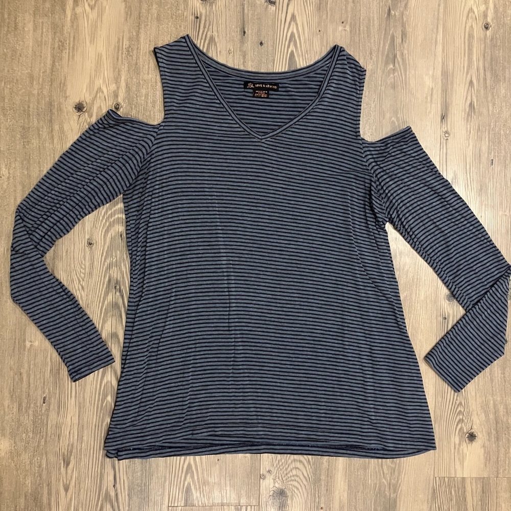 Love & Legend Striped Cold Shoulder Long Sleeve Shirt